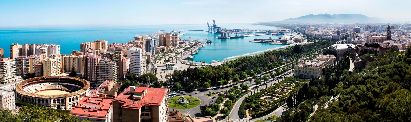 Málaga city, port and Mediterranean coastline