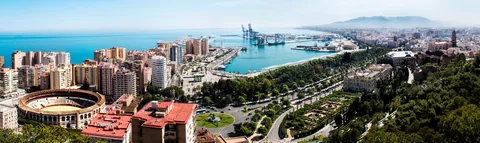 Málaga city, port and Mediterranean coastline